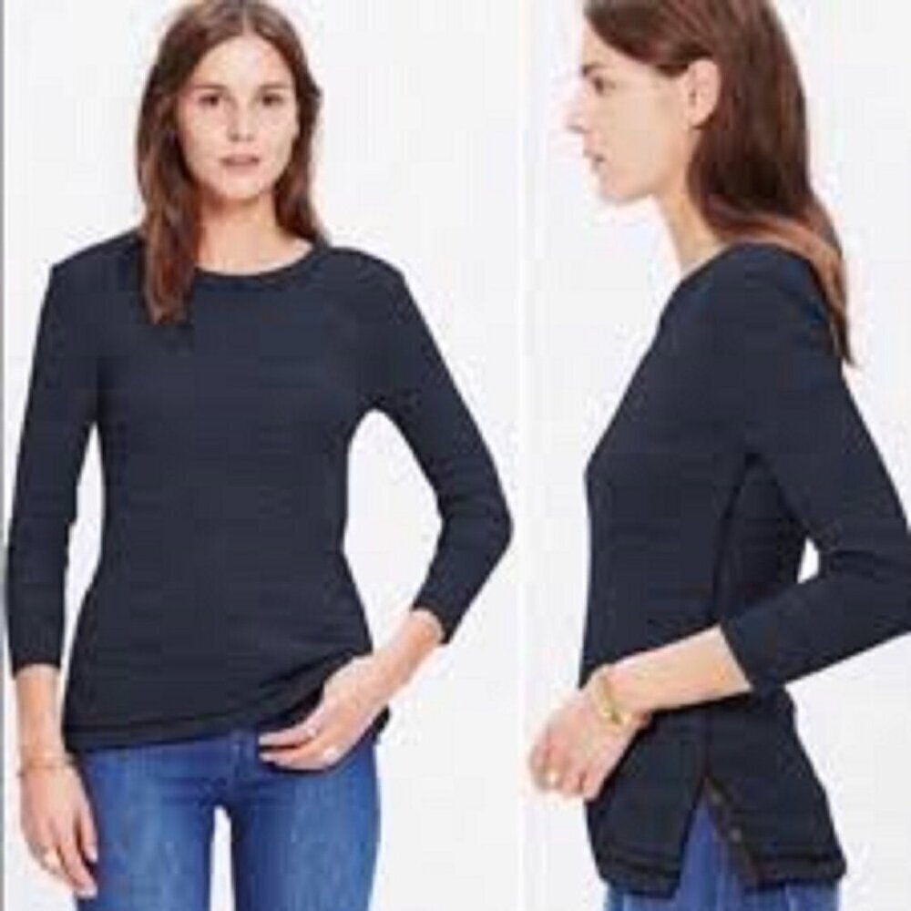 Madewell Thermal Knit Top Women's size S Charcoal Gray Tunic Long Sleeve Button